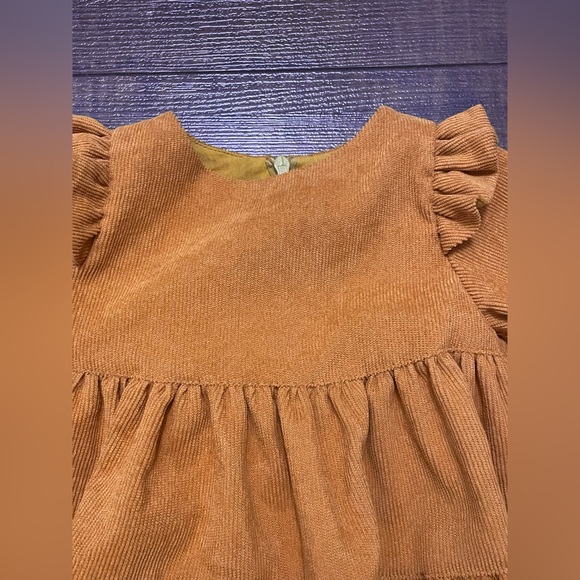 Vintage Handmade Girls 12-18M Corduroy Tiered Dress Mustard Yellow Boho Western - Picture 4 of 11